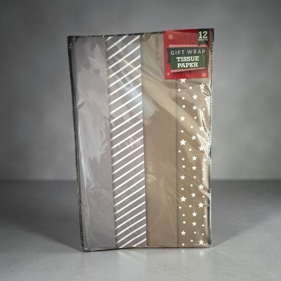 Picture of 12 x Christmas Tissue Paper sheets Gold silver White designs Gift Wrap 4 designs