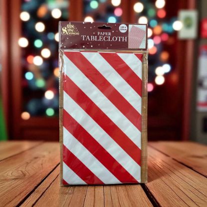 Picture of Christmas Candy Cane striped Tablecloth Red Christmas table cover 180 x 120 cm