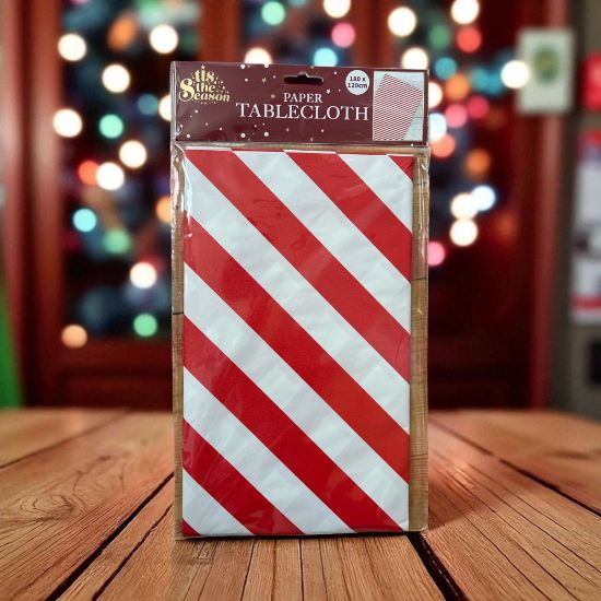 Picture of Christmas Candy Cane striped Tablecloth Red Christmas table cover 180 x 120 cm