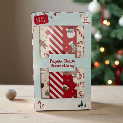 Picture of 200 x CHRISTMAS PAPER CHAINS RED STRIPES xmas pudding CANDY CANES RED NEW