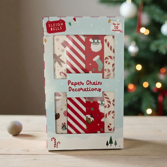 Picture of 200 x CHRISTMAS PAPER CHAINS RED STRIPES xmas pudding CANDY CANES RED NEW