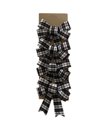 Picture of 4 x christmas tartan bows large black white checked boxws 10.5 cm