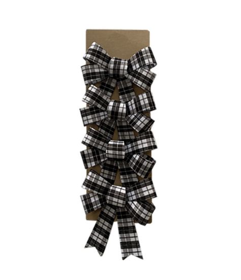 Picture of 4 x christmas tartan bows large black white checked boxws 10.5 cm