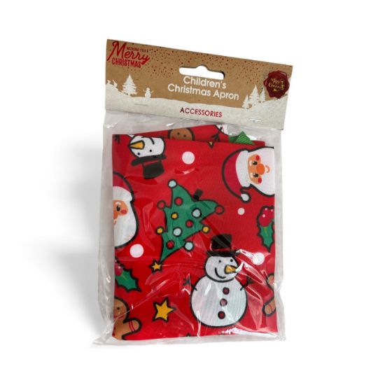 Picture of Childrens Christmas apron santa snowman tree design Red NEw