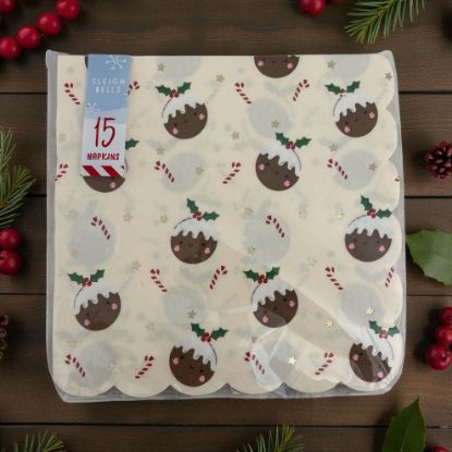 Picture of 15 x Christmas Pudding Napkins Christmas pudding and candy cnae design NEW