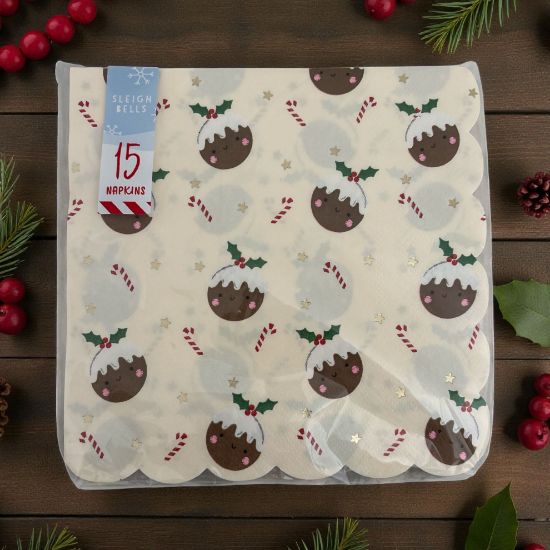 Picture of 15 x Christmas Pudding Napkins Christmas pudding and candy cnae design NEW