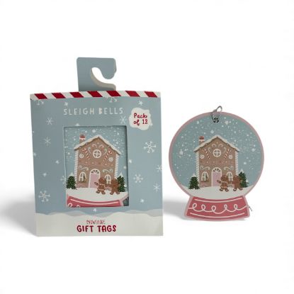 Picture of 12 x Christmas Gift tags Snowglobe shape with Gingerbread house design NEW