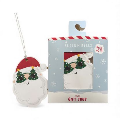 Picture of 12 x Father Christmas Gift tags New Santa with funny glasses design