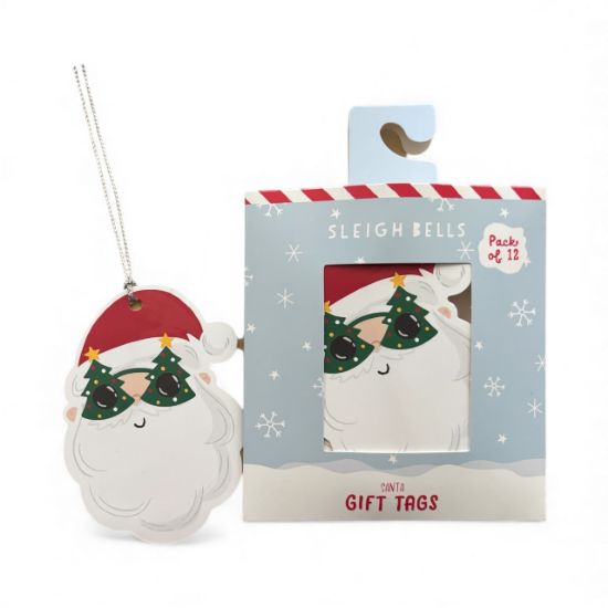 Picture of 12 x Father Christmas Gift tags New Santa with funny glasses design