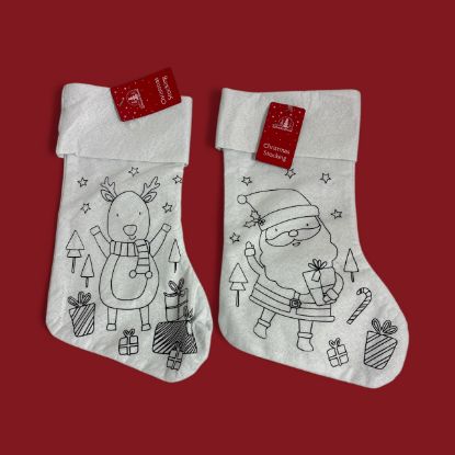 Picture of colour your own christmas stocking Felt stocking Reindeer or Santa Design New
