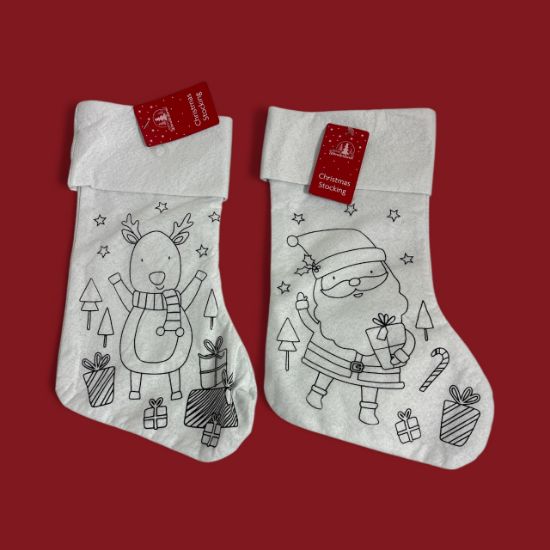 Picture of colour your own christmas stocking Felt stocking Reindeer or Santa Design New