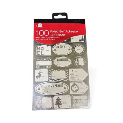 Picture of 100 x Christmas Foiled  Gift Tag Sticky labels in gold & silver designs XAGJGT21