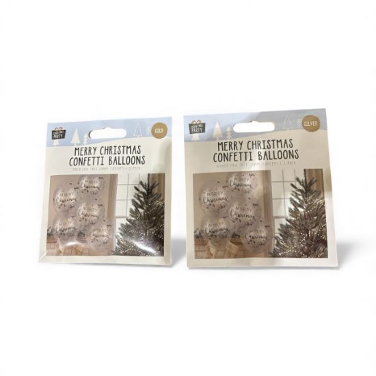 Picture of 5 x merry christmas confetti balloons silver tree confetti