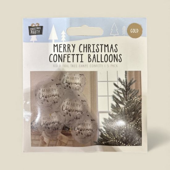Picture of 5 x merry christmas confetti balloons gold tree confetti