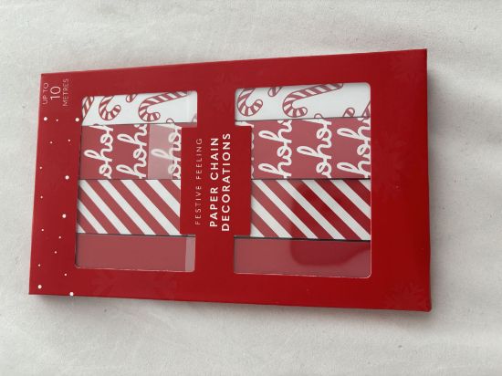 Picture of 200 x CHRISTMAS PAPER CHAINS  RED STRIPES HO HO HO CANDY CANES plain RED NEW