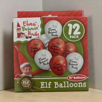 Picture of Pack of 12 10" Printed Elf Christmas Balloons elf balloons New Boxed