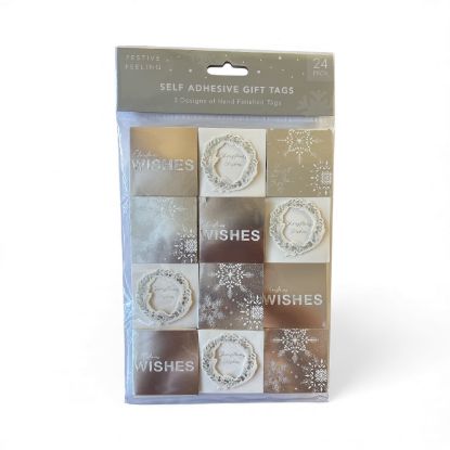 Picture of 24 x self adhesive Christmas gift tags Silver & white designs