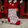 Picture of Christmas Stocking candy cane design White with Red Candy Canes NEW