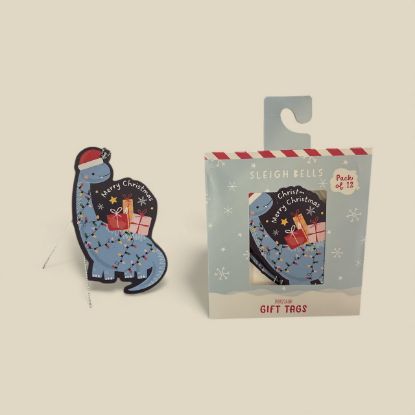 Picture of 12 x dinosaur christmas gift tags dinosaur santa hats design