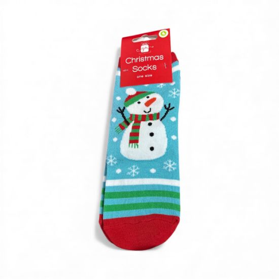 Picture of 1 pair Christmas Socks one size blue snpwman design