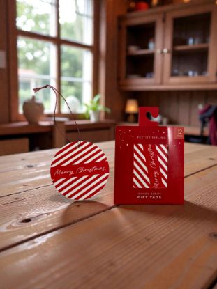 Picture of 12 x christmas gift tags Christmas candy cane stripes merry christmas
