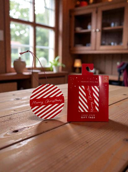 Picture of 12 x christmas gift tags Christmas candy cane stripes merry christmas