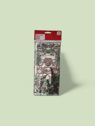 Picture of 20 x christmas treat bags  merry christmas red and green foliage design