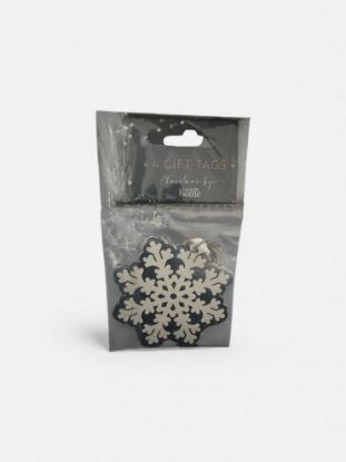 Picture of 4 x Christmas Gift tags Silver Foil Snowflakes New with grey twine