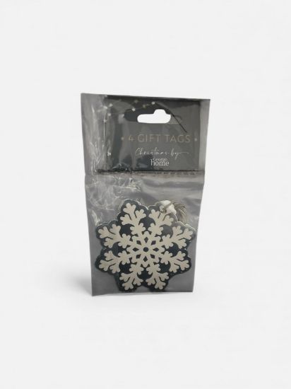 Picture of 4 x Christmas Gift tags Silver Foil Snowflakes New with grey twine