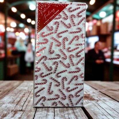 Picture of 6 x sheets FOILED Christmas TISSUE PAPER  Red Candy Canes Design