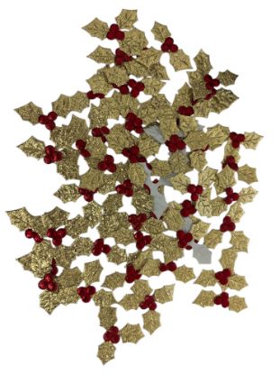 Picture of 50  x gold christmas holly leaves with berry Embellishments Sparkly Holly