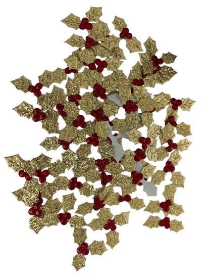 Picture of 50  x gold christmas holly leaves with berry Embellishments Sparkly Holly