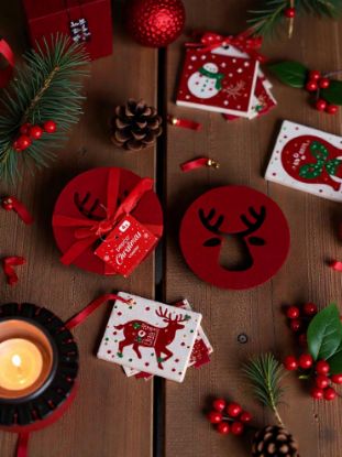 Picture of 4 x Christmas Red Christmas Drink Coasters Reindeer laser cut shape New