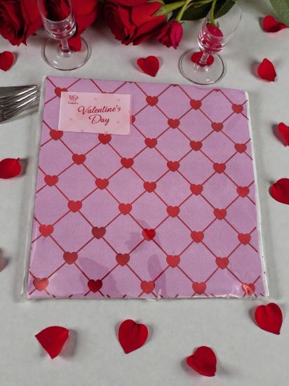 Picture of 20 x Valentines day Napkins Lilac with red foil hearts detail New 33 cm