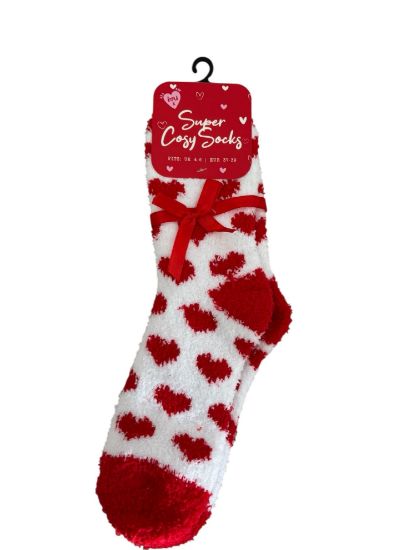 Picture of Valentines day socks Ladies cosy socks for valentiones white with red hearts UK 4-6 New