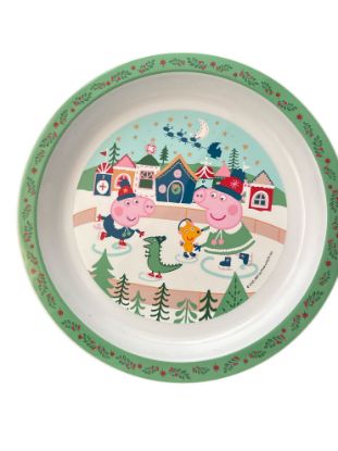 Picture of Christmas Peppa Pig Plate, Peppa and George Ice Skating design New Peppa Pig Christmas plate 21cm