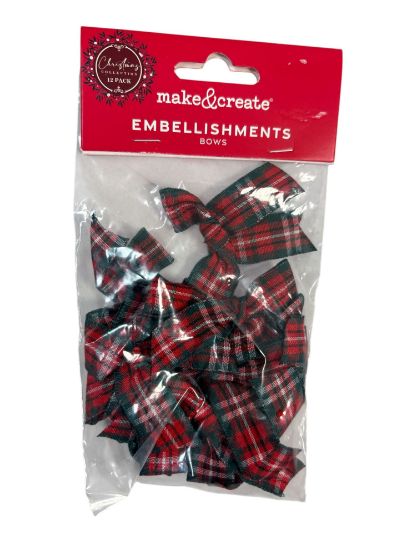 Picture of 12 x Christmas Tartan Bows Tree Decoration Crafting new red and green tartan ribbon bows