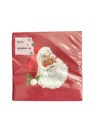 Picture of 20 x red Christmas napkins santa design with holly on his hat New 3 ply