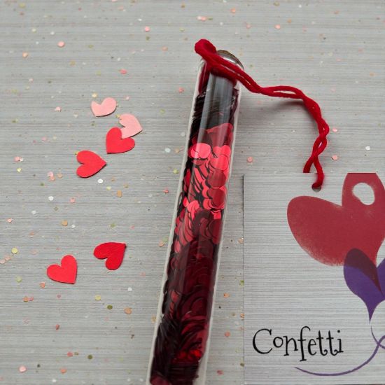 Picture of red foil heart confetti in tube Valentines decorations NEW