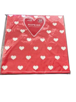 Picture of 20 x square valentines day napkins red with white hearts 20 pack
