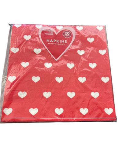 Picture of 20 x square valentines day napkins red with white hearts 20 pack