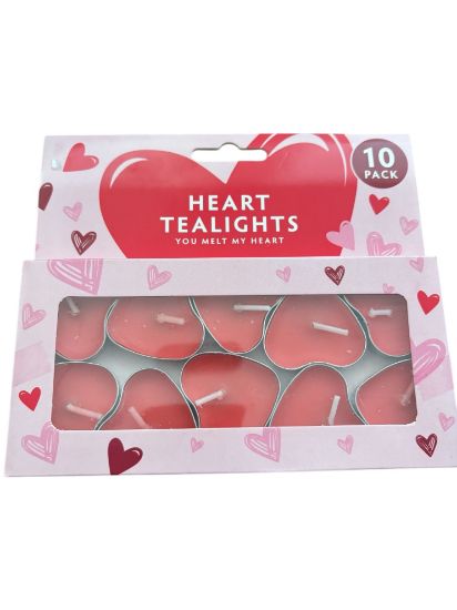 Picture of 10 x valentines day tealights heart tealights tea lights heart shaped
