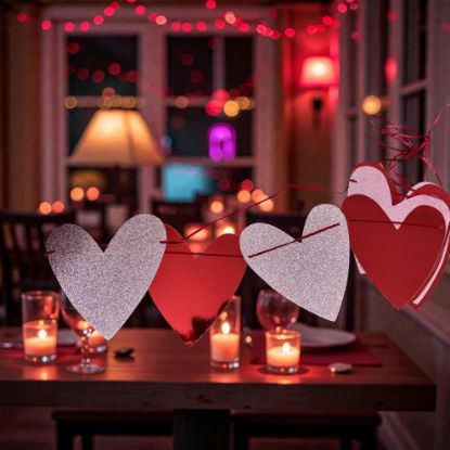 Picture of valentines day banner 3m HEART BUNTING Pink Glitter Red deisgn New