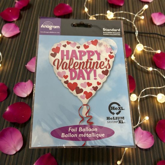 Picture of Happy Valentines Day FOIL BALLOON - white  LOVE HEART BALLOON pink and red on white heart New