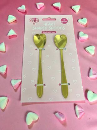Picture of 2 x valentines day  Heart Shaped Teaspoons  Heart spoons NEW gold colour