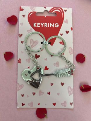 Picture of 2 x Valentine's Day  Keyrings Novelty valentines day gift BOXED heart & arrow