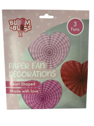 Picture of 3 x  Love Heart Fan decorations Valentines Day Decorations New