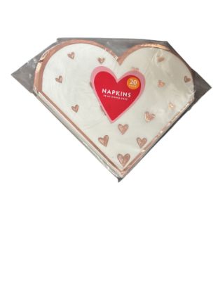 Picture of 20 x heart shaped napkins WHITE WITH ROSE GOLD EDGE  Valentines day napkins