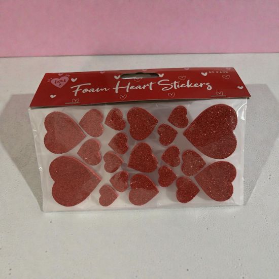 Picture of 40 x Valentine’s Red Love Heart Glitter Stickers assorted sizes New Foam
