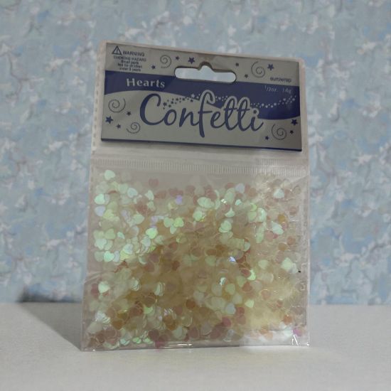 Picture of 6mm Irridescent Hearts Confetti 14g  Valentines Day Table Confetti NEW white hearts
